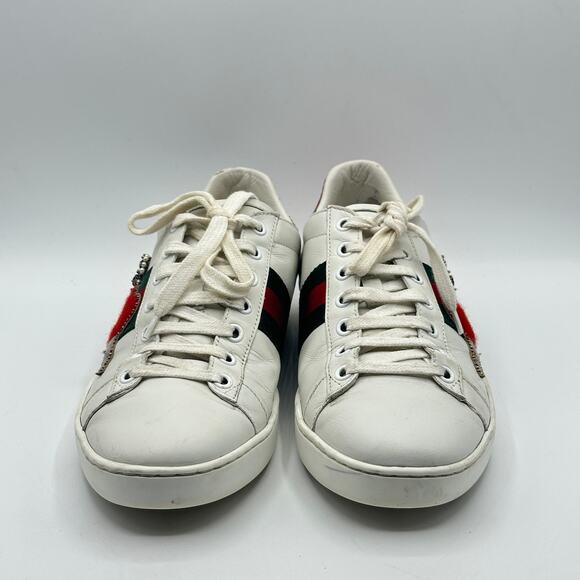 GUCCI Ace Sneakers Heart Sword Dagger GG Jeweled Leather Trainer Sz 38.5 - Picture 3 of 8